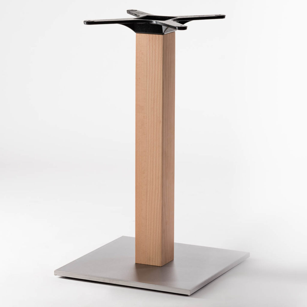 Stół z drewnianą nogą kwadratową z podstawą ze stali inox
